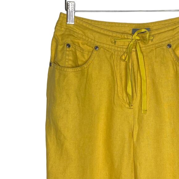 J Jill Womens Size 2 Yellow Linen Wide Leg Pants Drawstring Relaxed Fit - Picture 2 of 9